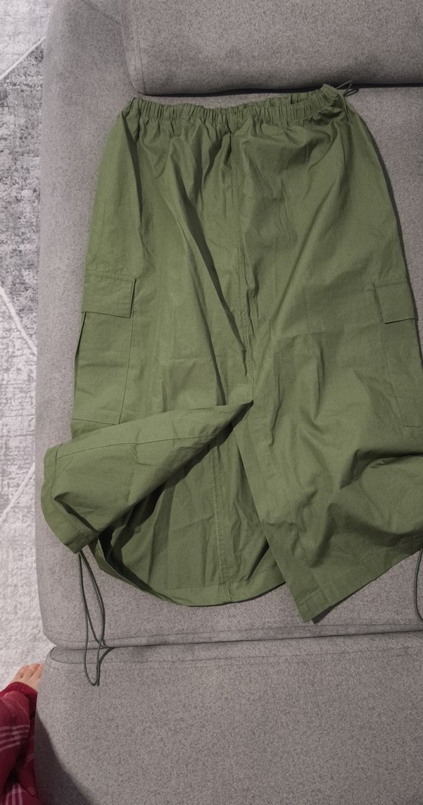 Kadın Haki Midi Bol Kesim paraşüt etek - Görsel 3