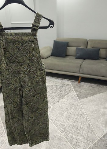 yeşil ve kahverengi Desenli Kadın Uzun Salopet kadife kumaş - Görsel 2