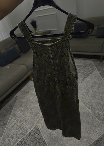 yeşil ve kahverengi Desenli Kadın Uzun Salopet kadife kumaş - Görsel 4