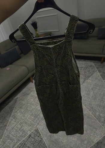 yeşil ve kahverengi Desenli Kadın Uzun Salopet kadife kumaş - Görsel 5