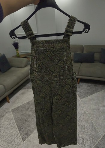 yeşil ve kahverengi Desenli Kadın Uzun Salopet kadife kumaş - Görsel 3