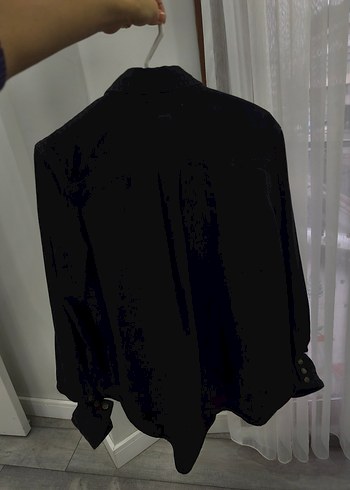 Siyah Kadın Denim gömlek, Normal Boy, Düğmeli - Görsel 3