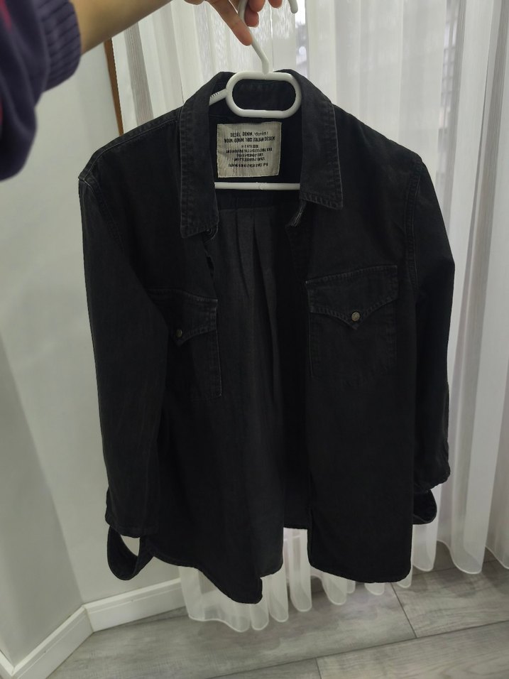 Siyah Kadın Denim gömlek, Normal Boy, Düğmeli - Görsel 2