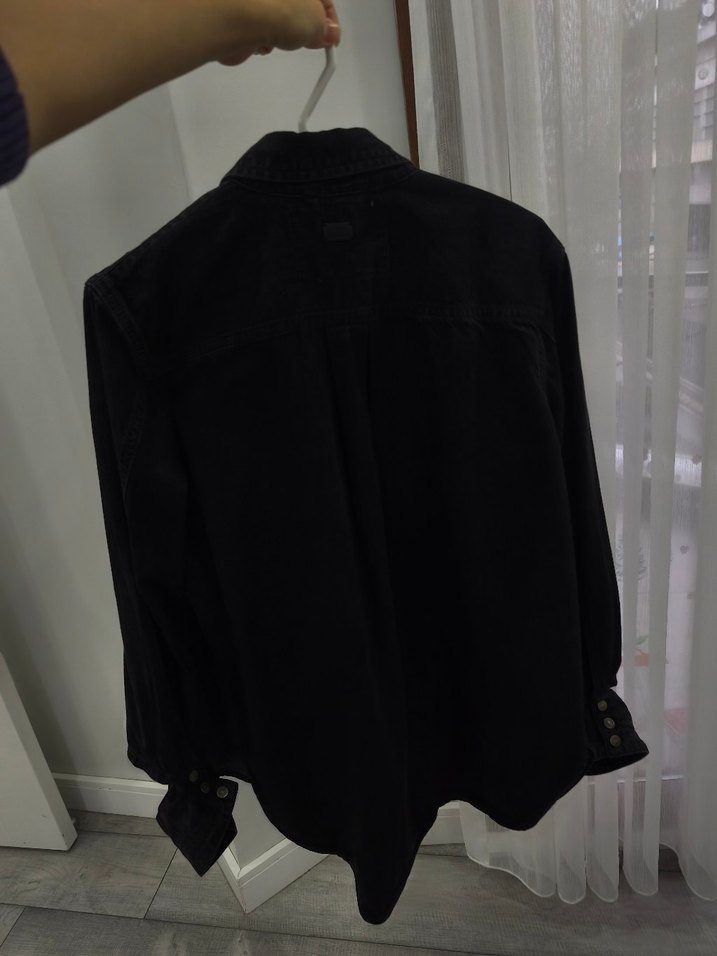 Siyah Kadın Denim gömlek, Normal Boy, Düğmeli - Görsel 3