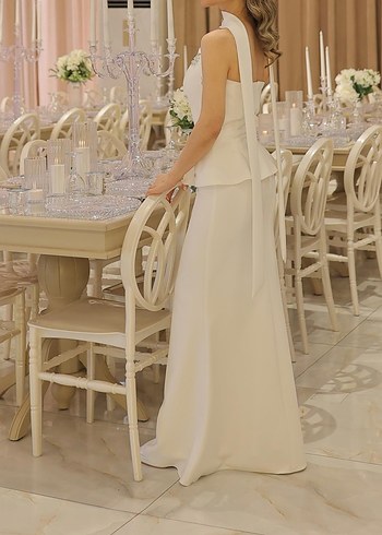 İşlemeli Beyaz Straplez  Nişan Elbisesi - Görsel 2