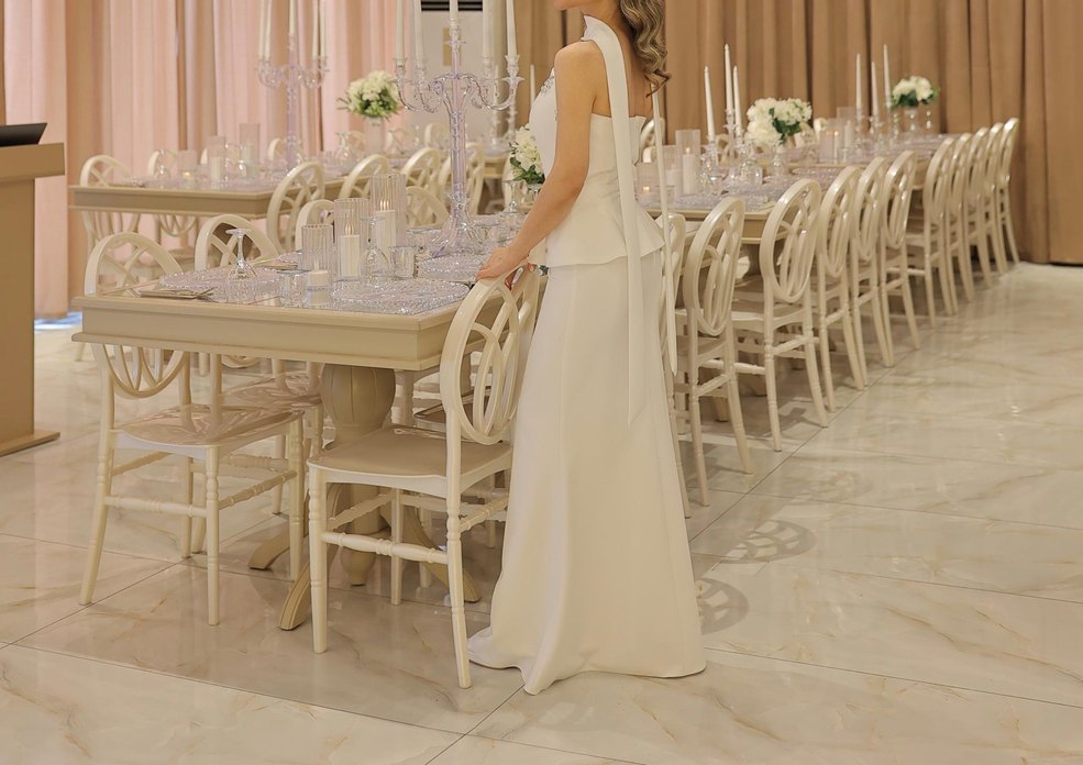 İşlemeli Beyaz Straplez  Nişan Elbisesi - Görsel 2