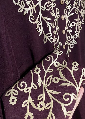 Bordo Uzun Kollu Nakışlı Kadın Abiye - Görsel 3