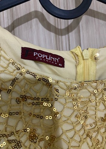 Altın Renkli İşlemeli Uzun Abiye Elbise - Görsel 5