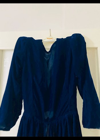 Kadın Lacivert Uzun Vintage Gotik Elbise - Görsel 3