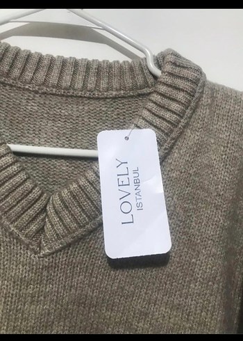 Bej Oversize V Yaka Kadın Kazak - Görsel 5