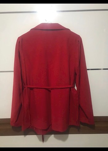 Kırmızı Süet Düğmeli Kadın Blazer Kaban - Görsel 5