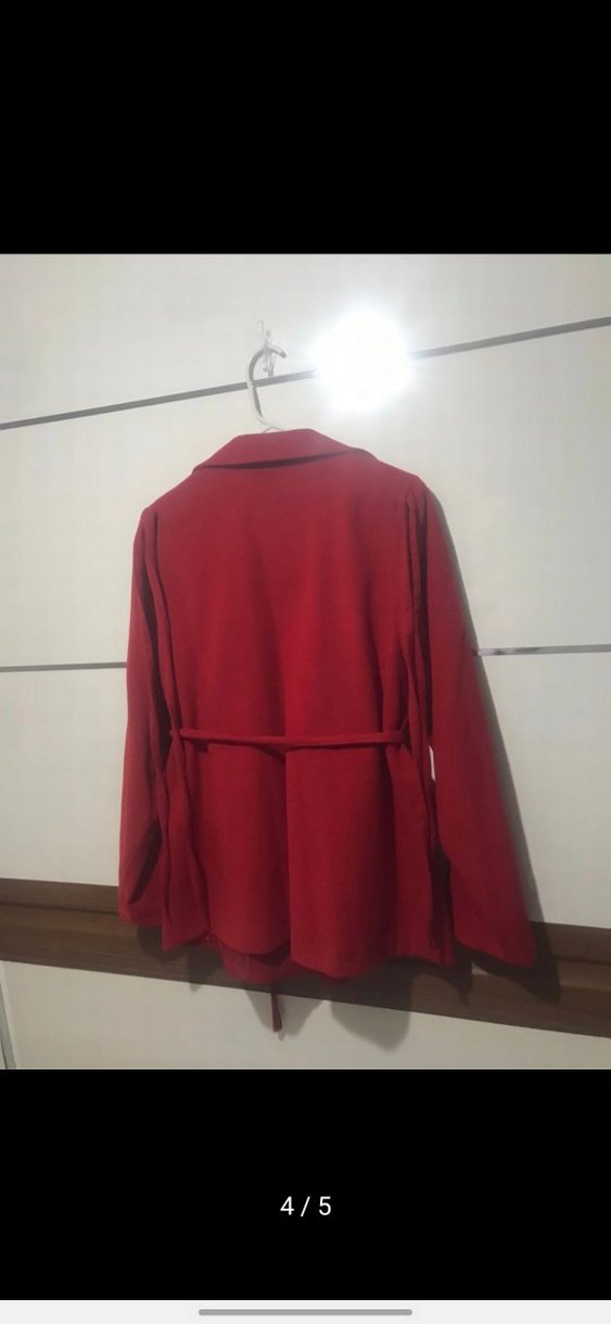 Kırmızı Süet Düğmeli Kadın Blazer Kaban - Görsel 4