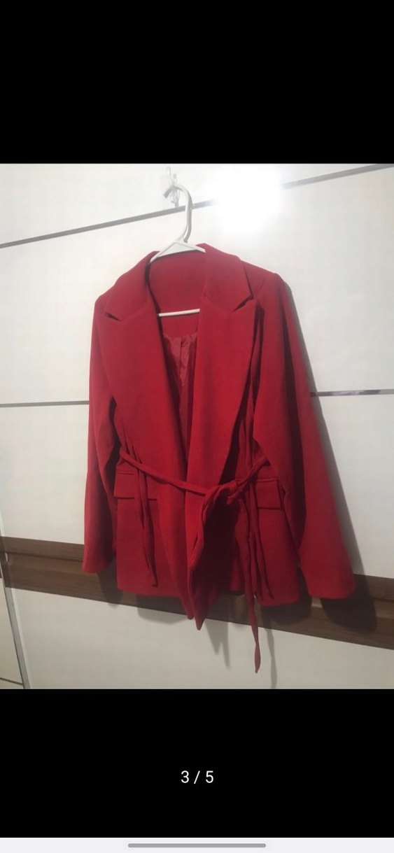 Kırmızı Süet Düğmeli Kadın Blazer Kaban - Görsel 3