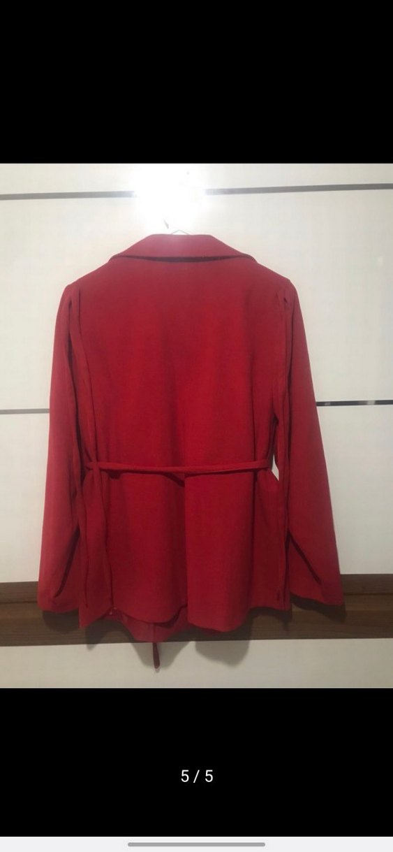 Kırmızı Süet Düğmeli Kadın Blazer Kaban - Görsel 5