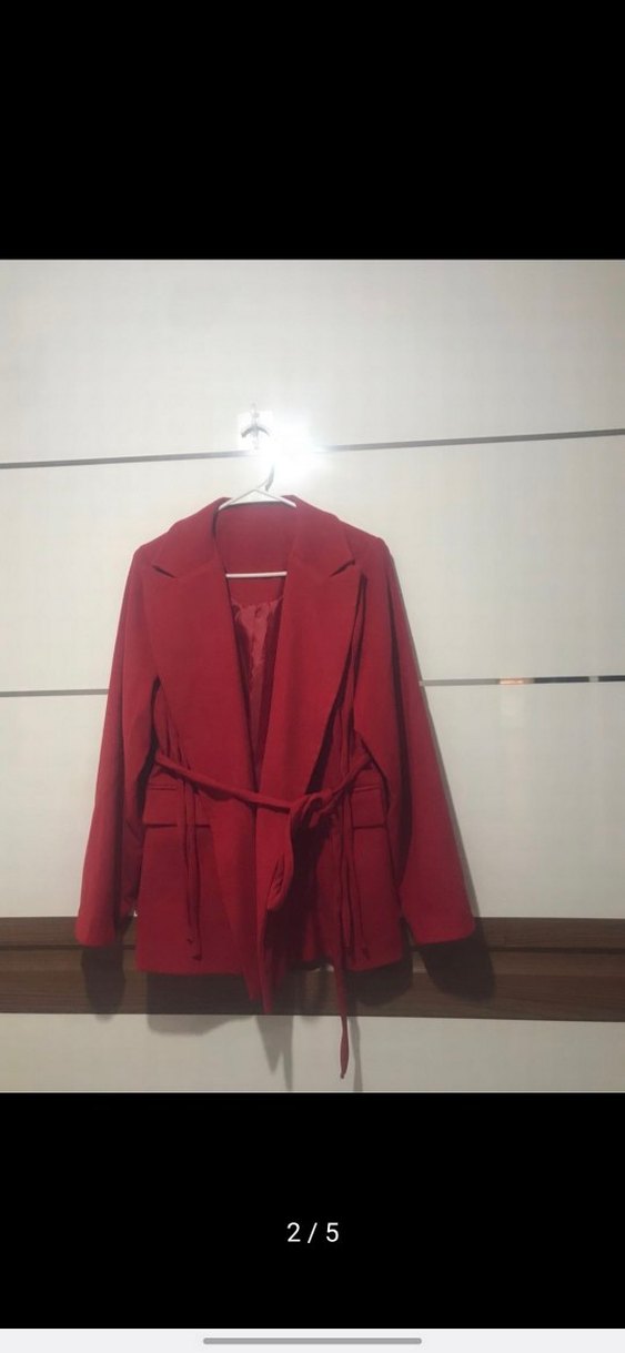 Kırmızı Süet Düğmeli Kadın Blazer Kaban - Görsel 2