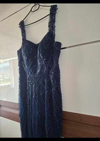 Lacivert Straplez Uzun Abiye Elbise - Görsel 4