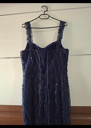 Lacivert Straplez Uzun Abiye Elbise - Görsel 6