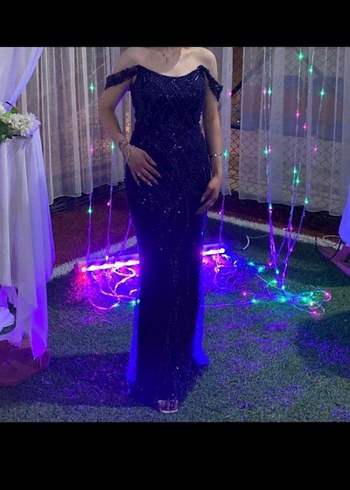 Lacivert Straplez Uzun Abiye Elbise - Görsel 2