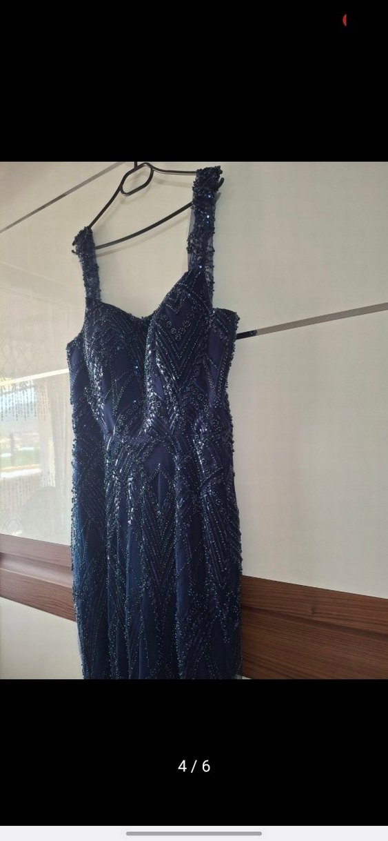 Lacivert Straplez Uzun Abiye Elbise - Görsel 4