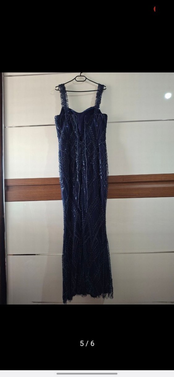 Lacivert Straplez Uzun Abiye Elbise - Görsel 5