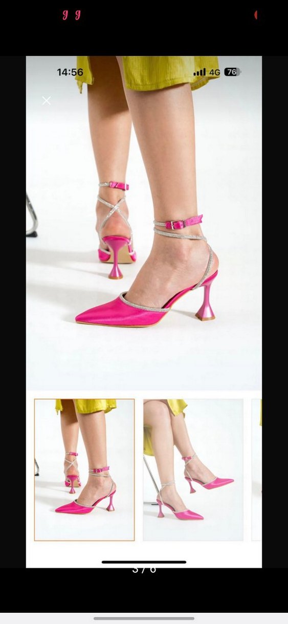 Pembe Parlak Stiletto Bantlı Kadın Ayakkabı - Görsel 3
