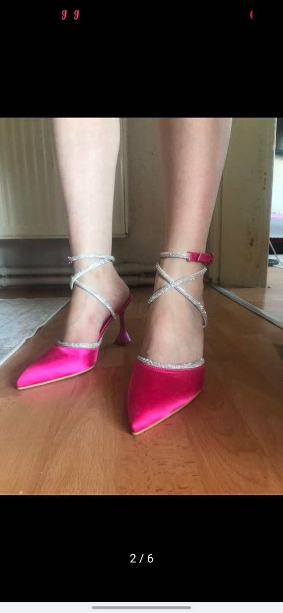 Pembe Parlak Stiletto Bantlı Kadın Ayakkabı - Görsel 2
