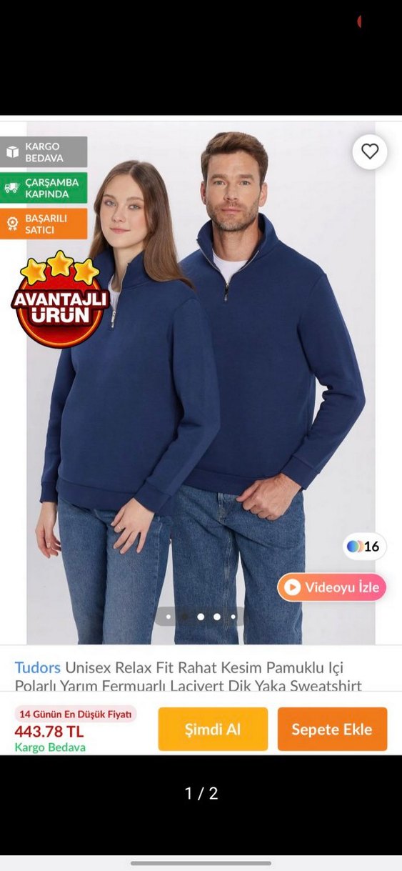 Lacivert Dik Yaka Fermuarlı Sweatshirt - Görsel 2