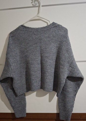 Gri Kadın Triko Bisiklet Yaka Kazak - Görsel 3