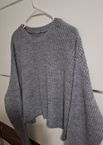 Gri Kadın Triko Bisiklet Yaka Kazak - Görsel 2