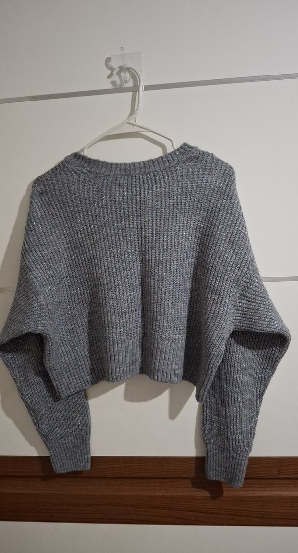 Gri Kadın Triko Bisiklet Yaka Kazak - Görsel 3