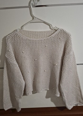 İnci Detaylı Krem Bohem Örgü Kazak - Görsel 3