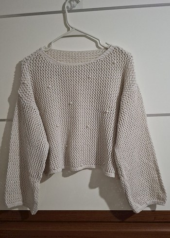 İnci Detaylı Krem Bohem Örgü Kazak - Görsel 2