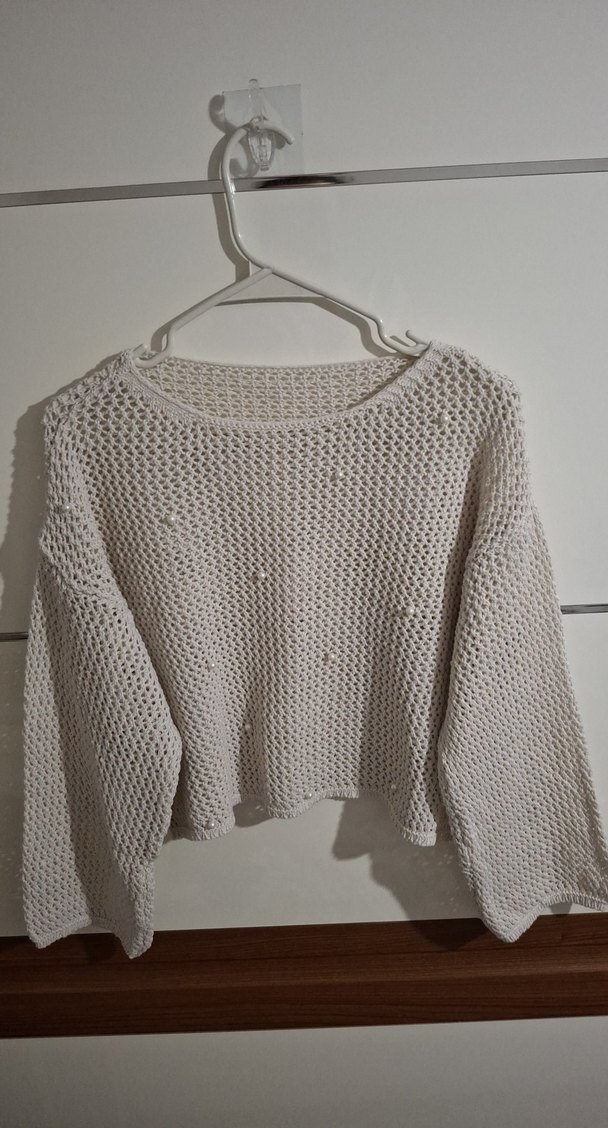 İnci Detaylı Krem Bohem Örgü Kazak - Görsel 3