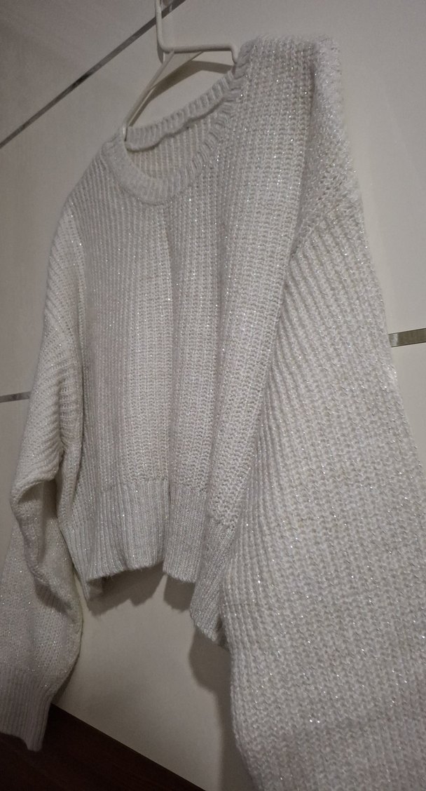 Beyaz Örgü Kadın Kazak - Görsel 2