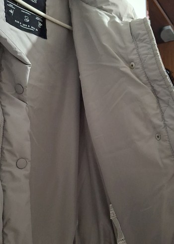 Stradivarius Gri Midi Boy Kadın Kışlık Mont - Görsel 7