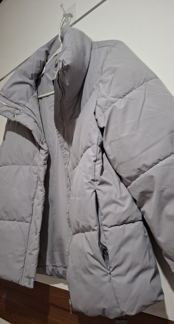 Stradivarius Gri Midi Boy Kadın Kışlık Mont - Görsel 5