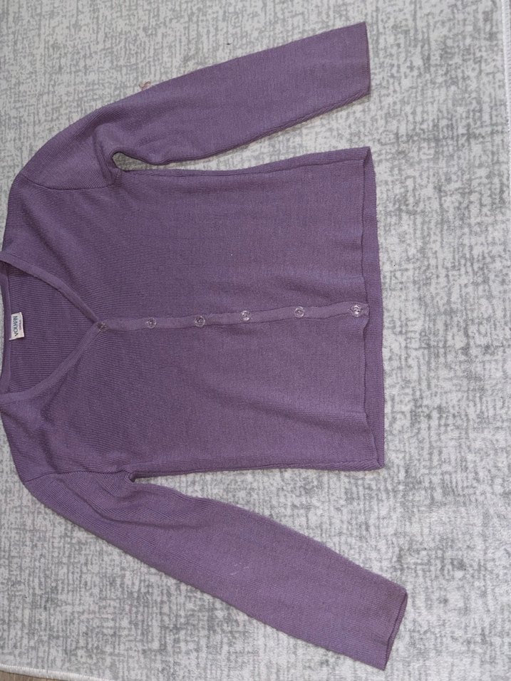 Uzun Kollu Mor V Yaka Hırka - Görsel 2