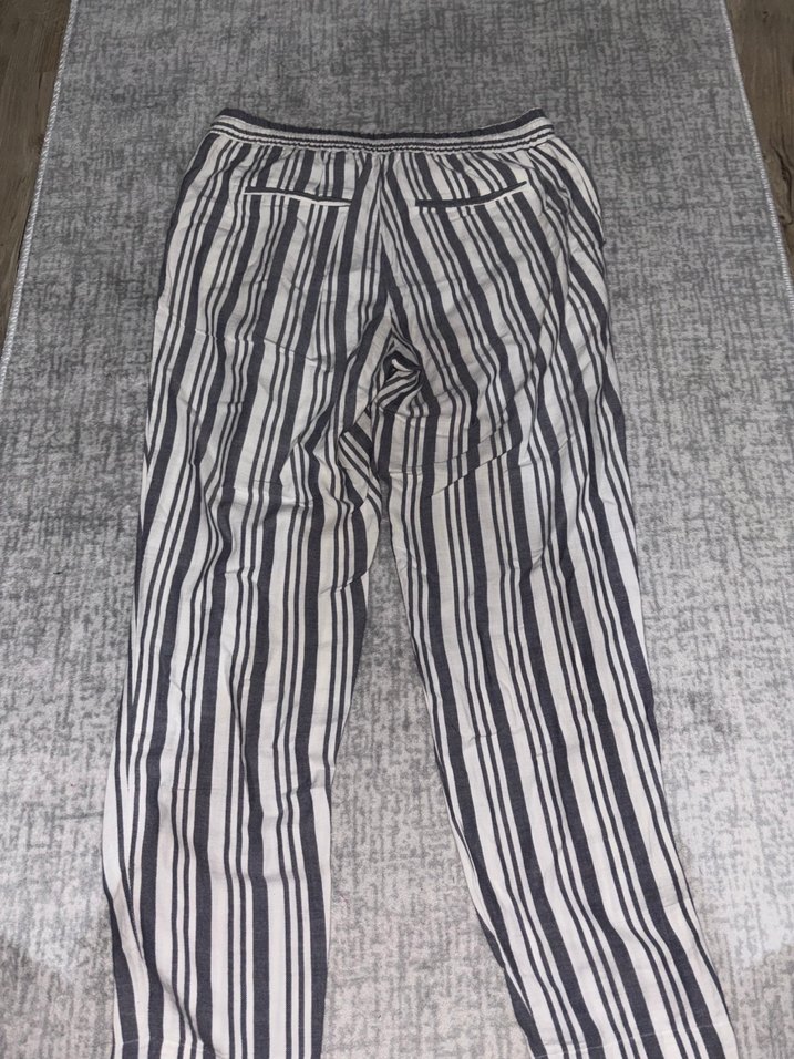 Kadın Gri Çizgili Pilili Pamuk Pantolon - Görsel 2