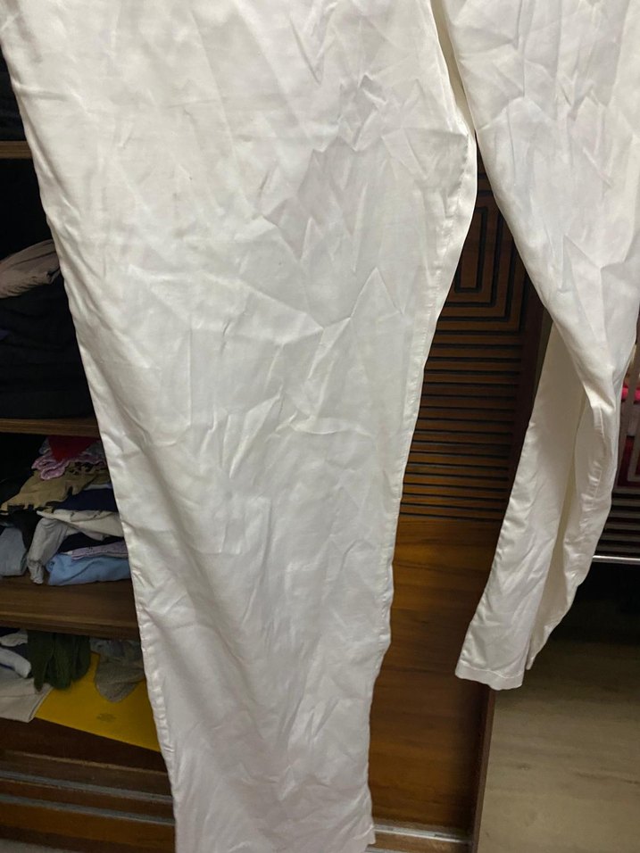 Kadın Beyaz saten Midi Kumaş Pantolon - Görsel 2