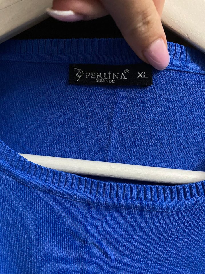 Kadın Mavi merserize Salaş bluz - Görsel 2