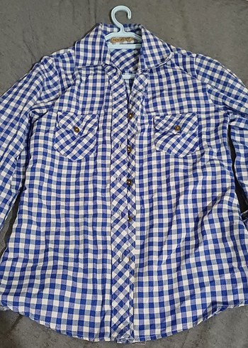 Mavi Kareli Uzun Kollu Düğmeli Gömlek - Görsel 2