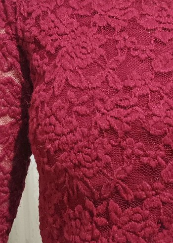 Bordo Dantel Detaylı Crop Top - Görsel 2