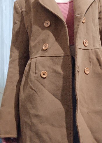 Düğmeli Bej Süet Midi Kadın Kaban - Görsel 5