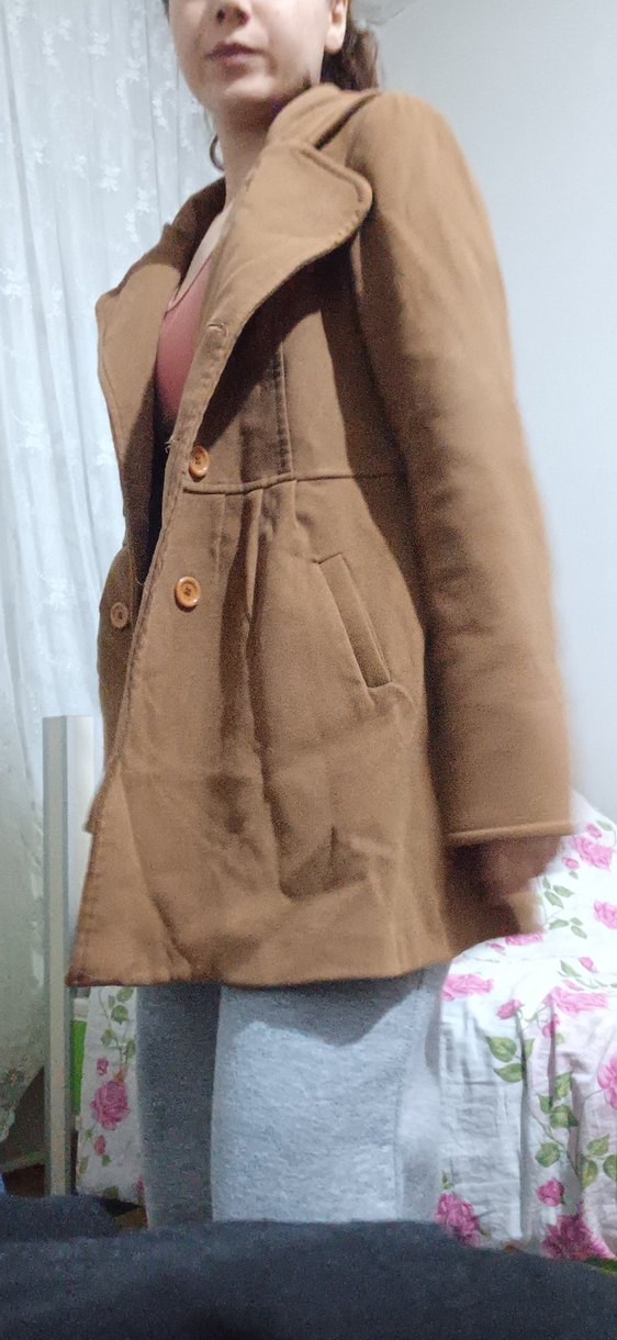 Düğmeli Bej Süet Midi Kadın Kaban - Görsel 2