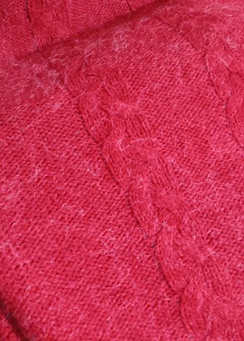 Kırmızı Yüksek Yakalı Örgü Kadın kazak - Görsel 3