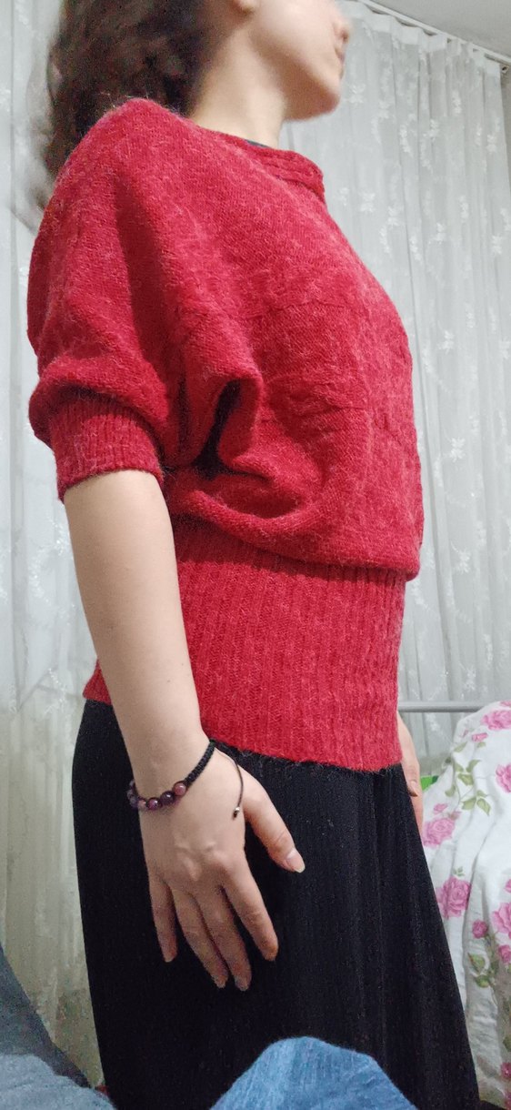 Kırmızı Yüksek Yakalı Örgü Kadın kazak - Görsel 2