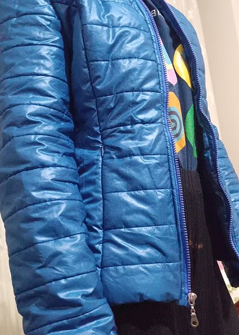 Mavi Fermuarlı Kadın Kışlık Mont - Görsel 2