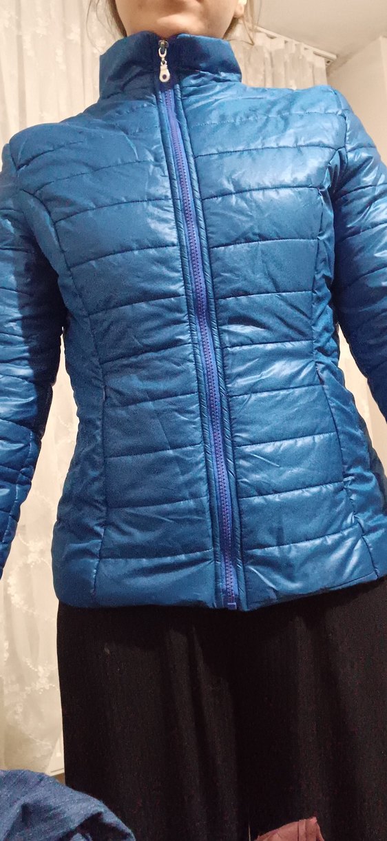 Mavi Fermuarlı Kadın Kışlık Mont - Görsel 3