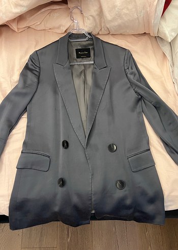 Massimo Dutti Gri Kadin Dugmeli İpek Gorunumlu Blazer Ceket