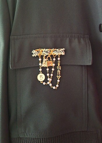 İnci Boncuklu Bej Nakışlı Broş - Görsel 2